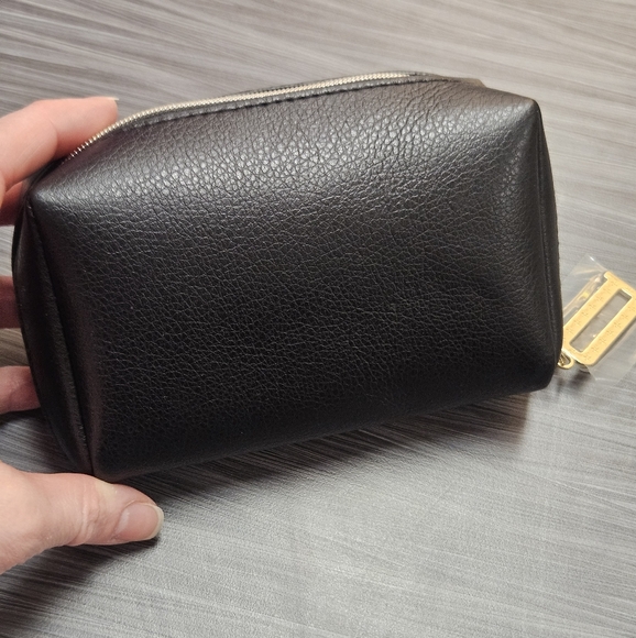 NEW Dior Black Embossed Cosmetic Pouch With Gold Zipper + Charm - Picture 5 of 7